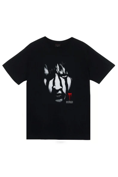 fame-stoned  Marilyn Manson Baskılı Unisex %100 Pamuk Siyah T-shirt ürün görseli