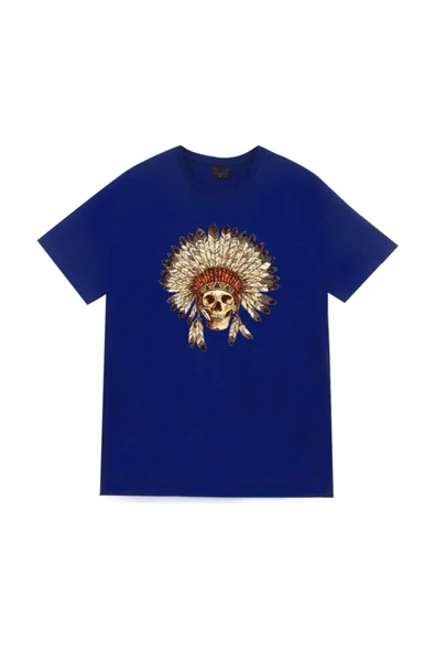 fame-stoned  Kızılderili Baskılı Unisex %100 Pamuk Gri T-shirt ürün görseli