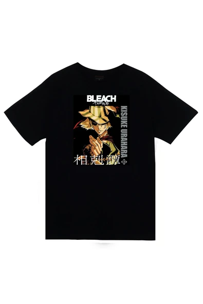 fame-stoned  Bleach Kisuke Urahara Anime Baskılı Unisex %100 Pamuk Siyah T-shirt ürün görseli