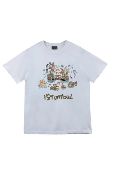 fame-stoned  İstanbul Baskılı Unisex %100 Pamuk Beyaz T-shirt ürün görseli