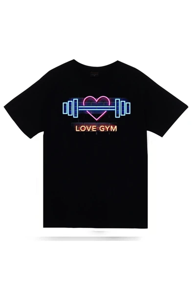 fame-stoned  Gym, Fitness, Vucüt Geliştirme, Body Building, Love Gym Baskılı Unisex %100 Pamuk Siyah T-shirt ürün görseli