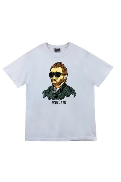 fame-stoned  Rvan Gogh Selfie Baskılı Unisex %100 Pamuk Bordo T-shirt