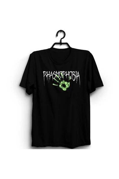 fame-stoned  Phasmophobia Baskılı Unisex %100 Pamuk Siyah T-shirt ürün görseli 1