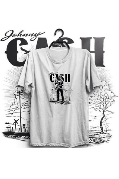fame-stoned  Johnny Cash Baskılı Unisex %100 Pamuk Beyaz T-shirt ürün görseli
