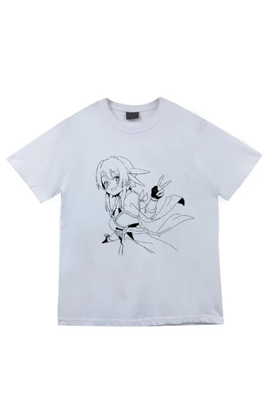 fame-stoned  Genshin Impact Anime Baskılı Unisex %100 Pamuk Beyaz T-shirt