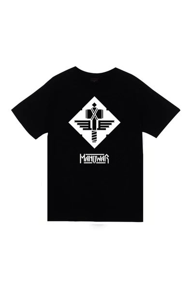 fame-stoned Manowar Baskılı Unisex %100 Pamuk Siyah T-shirt ürün görseli
