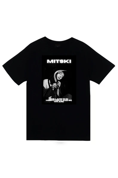 fame-stoned  Mitski Baskılı Unisex %100 Pamuk Siyah T-shirt ürün görseli