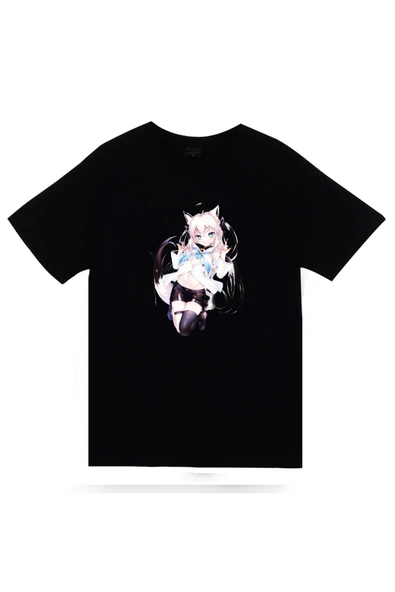 fame-stoned  Furina Genshin İmpact Anime Baskılı Unisex Siyah %100 Pamuk T-shirt