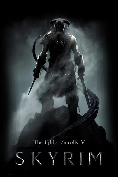 fame-stoned  Skyrim Oyun Baskılı Unisex %100 Pamuk Siyah T-shirt - Resim 2