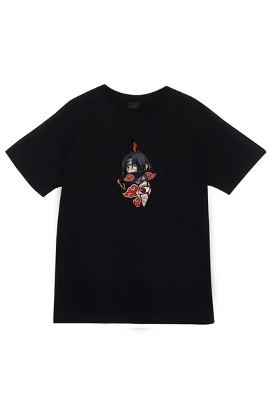 fame-stoned  Itachi Uchika Anime Baskılı Unisex %100 Pamuk Siyah T-shirt ürün görseli