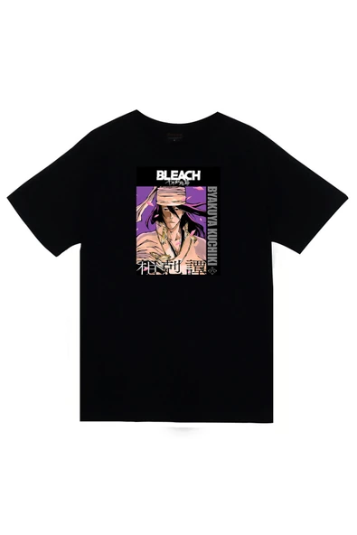 fame-stoned  Bleach Byakuya Kuchiki Anime Baskılı Unisex %100 Pamuk Siyah T-shirt