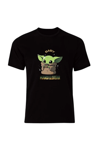 fame-stoned  Baby Yoda Baskılı Unisex %100 Pamuk Siyah T-shirt ürün görseli
