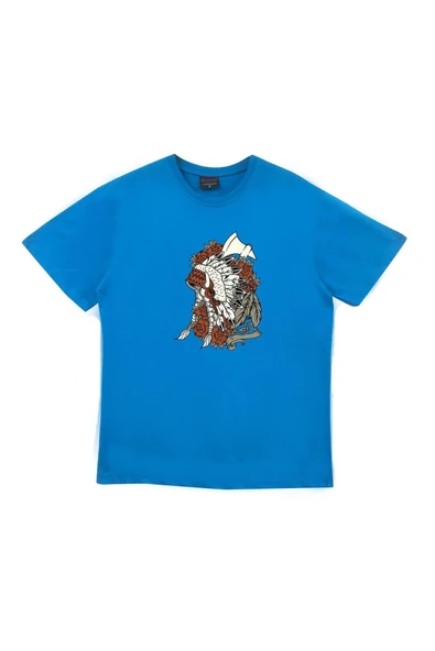 fame-stoned  Kızılderili Unisex %100 Pamuk Mavi T-shirt