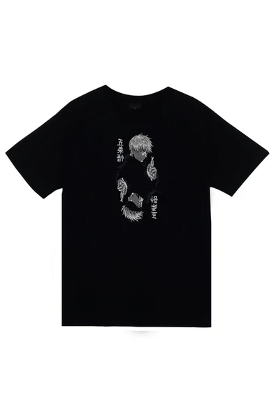fame-stoned  Jojo Anime Baskılı Unisex %100 Pamuk Siyah T-shirt ürün görseli