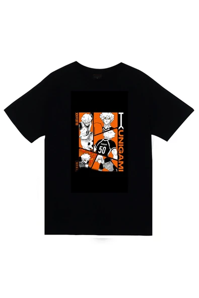 fame-stoned  Blue Lock Yukiyama Kenyu Anime Baskılı Unisex %100 Pamuk Siyah T-shirt ürün görseli