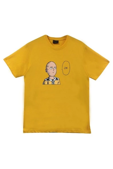 fame-stoned  Saitama Anime Baskılı Unisex %100 Pamuk Mavi T-shirt - 3