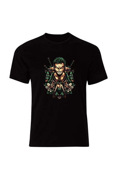 fame-stoned  One Piece Anime Baskılı Unisex %100 Pamuk Siyah T-shirt ürün görseli