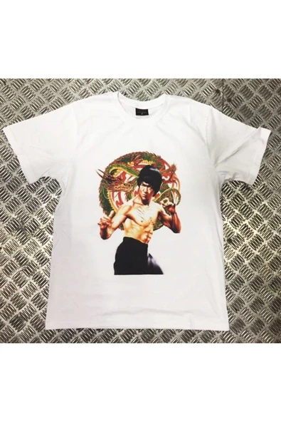 fame-stoned  Bruce Lee Baskılı Unisex %100 Pamuk Beyaz T-shirt ürün görseli