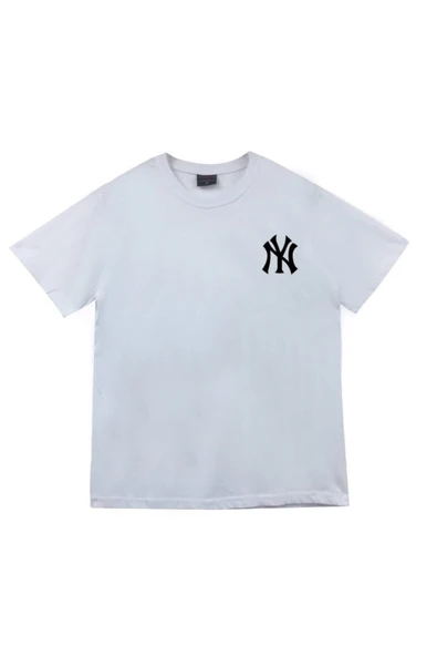 fame-stoned  New York Ny Sol Logo Baskılı Unisex %100 Pamuk Beyaz T-shirt ürün görseli