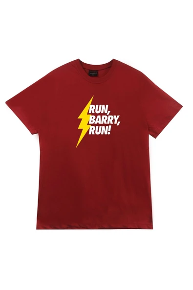 fame-stoned  Unisex Kırmızı Run Barry Run  T-Shirt ürün görseli