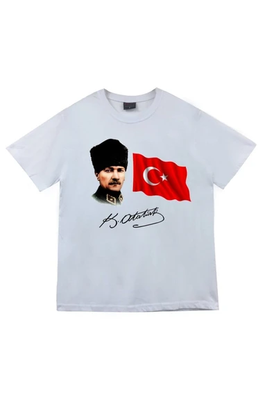 fame-stoned  Gazi Mustafa Kemal Atatürk Baskılı Unisex %100 Pamuk Beyaz T-shirt