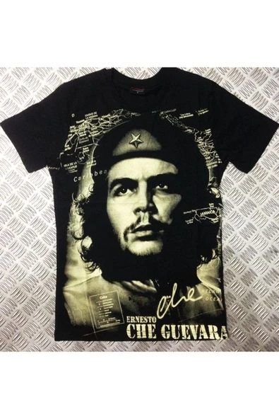 fame-stoned  Che Guevara Baskılı Unisex %100 Pamuk Siyah T-shirt ürün görseli