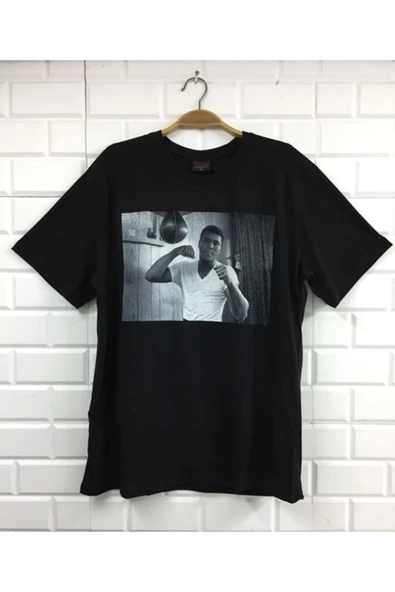fame-stoned  Muhammed Ali Baskılı Unisex %100 Pamuk Siyah T-shirt