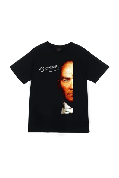 fame-stoned  Gazi Mustafa Kemal Atatürk Baskılı Unisex %100 Pamuk Siyah T-shirt ürün görseli