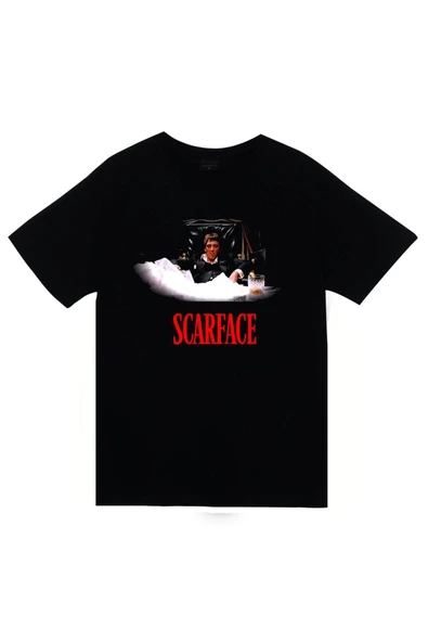 fame-stoned  Scarface Tony Montana Baskılı Unisex %100 Pamuk Siyah T-shirt ürün görseli