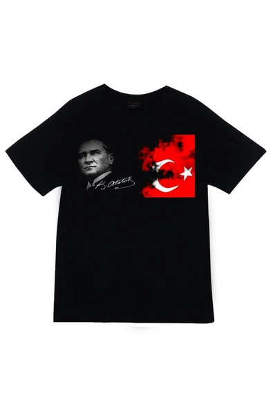 fame-stoned  Gazi Mustafa Kemal Atatürk Baskılı Unisex %100 Pamuk Siyah T-shirt ürün görseli