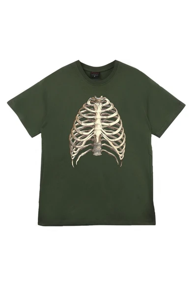 fame-stoned  Unisex Siyah İskelet Rib Cage Kurukafa Baskılı T-shirt ürün görseli 1