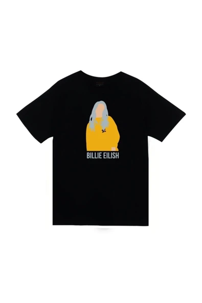 fame-stoned  Billie Eilish Baskılı Unisex %100 Pamuk Siyah T-shirt ürün görseli
