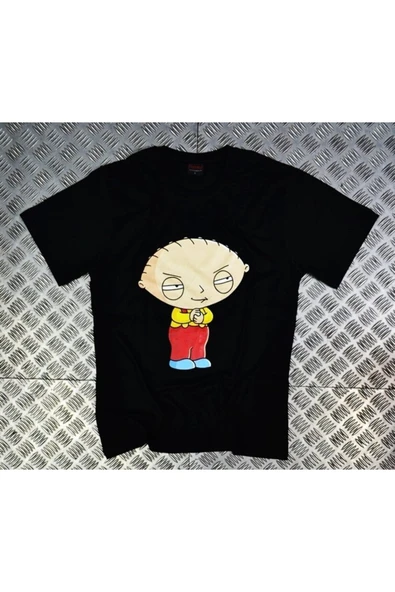 fame-stoned  Family Guy Baskılı Unisex %100 Pamuk Siyah T-shirt ürün görseli