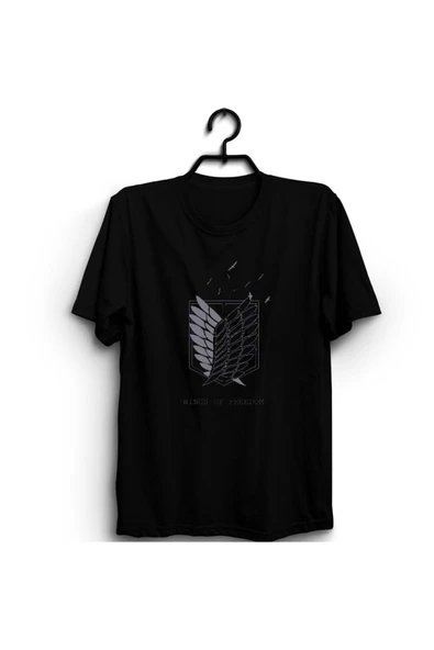 fame-stoned  Attack On Titan Anime Baskılı Unisex %100 Pamuk Siyah T-shirt ürün görseli