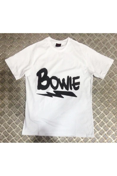 fame-stoned  Bowie Baskılı Unisex %100 Pamuk Beyaz T-shirt ürün görseli