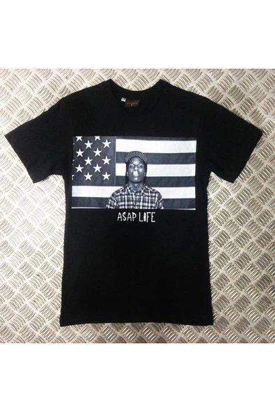 fame-stoned  Asap Rocky Baskılı Unisex %100 Pamuk Siyah T-shirt ürün görseli