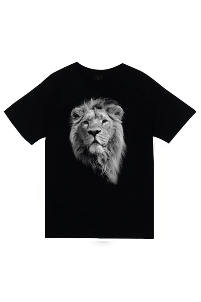 fame-stoned  Unisex Siyah Aslan Baskılı T-shirt