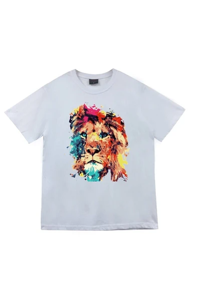 fame-stoned  Aslan Baskılı Unisex %100 Pamuk Beyaz T-shirt ürün görseli