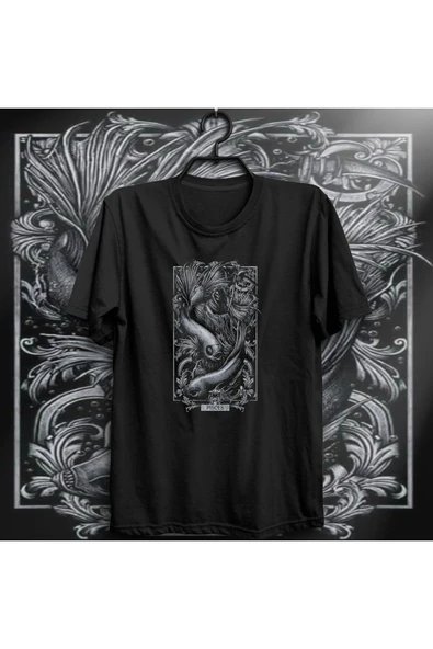 fame-stoned  Unisex Siyah Balık Burcu Baskılı T-shirt ürün görseli 1