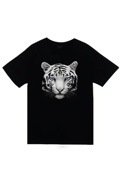 fame-stoned  Kaplan Baskılı Unisex %100 Pamuk Siyah T-shirt