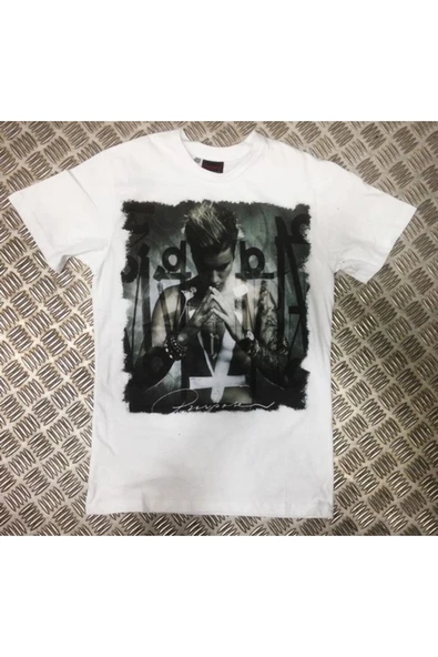 fame-stoned  Justin Bieber Baskılı Unisex %100 Pamuk Beyaz T-shirt ürün görseli