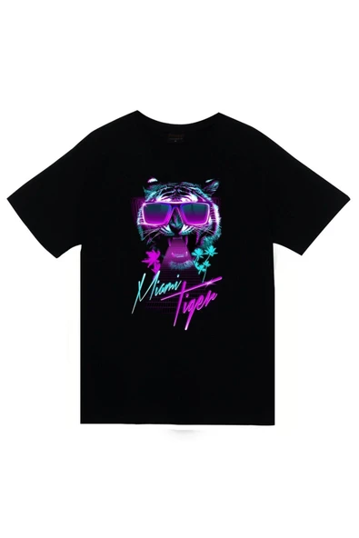 fame-stoned  Kaplan Baskılı Unisex %100 Pamuk Siyah T-shirt ürün görseli