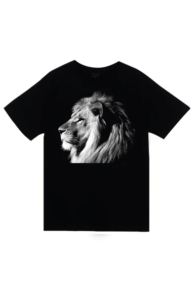 fame-stoned  Aslan Baskılı Unisex %100 Pamuk Siyah T-shirt ürün görseli