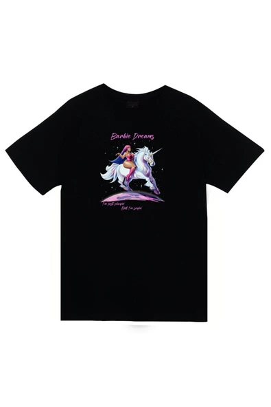 fame-stoned Barbie Baskılı Unisex Siyah %100 Pamuk T-shirt ürün görseli 1