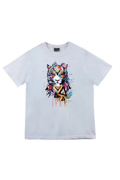 fame-stoned  Unisex Beyaz Kaplan Baskılı T-shirt ürün görseli