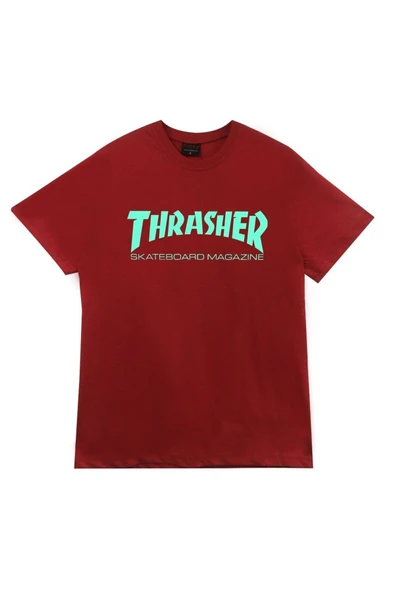 fame-stoned  Thrasher Baskılı Unisex %100 Pamuk Kırmızı T-shirt ürün görseli 1