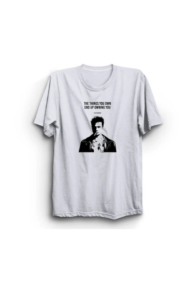 fame-stoned  Unisex Beyaz Fight Club Dövüş Kulübü Baskılı Tişört ürün görseli 1