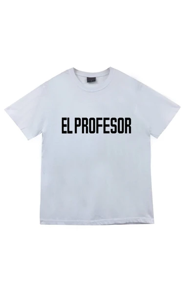 fame-stoned  El Profesor La Casa De Papel Baskılı Unisex %100 Pamuk Beyaz T-shirt ürün görseli 1