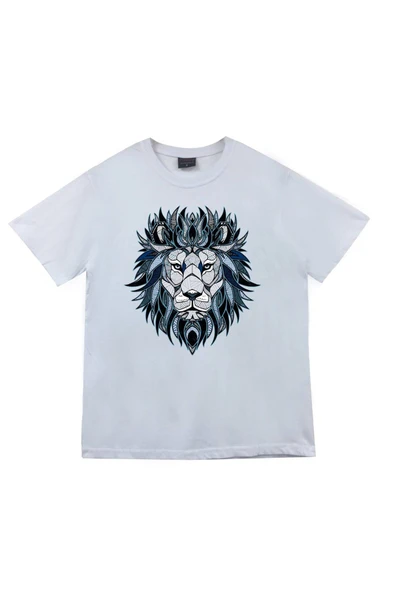 fame-stoned  Aslan Baskılı Unisex %100 Pamuk Beyaz T-shirt ürün görseli