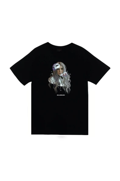 fame-stoned  Billie Eilish Baskılı Unisex %100 Pamuk Siyah T-shirt ürün görseli